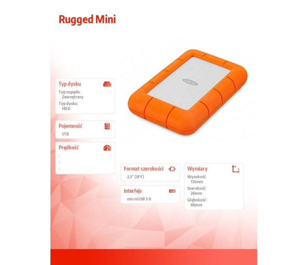 LaCie Rugged Mini 5TB USB 3.2 Gen. 1 Pomarańczowo-Szary - 649455 - zdjęcie 3